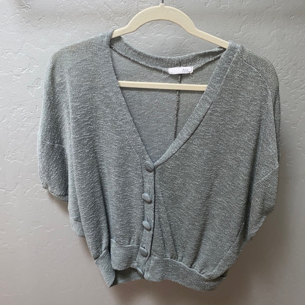 Lush green/gray oversized button cardigan